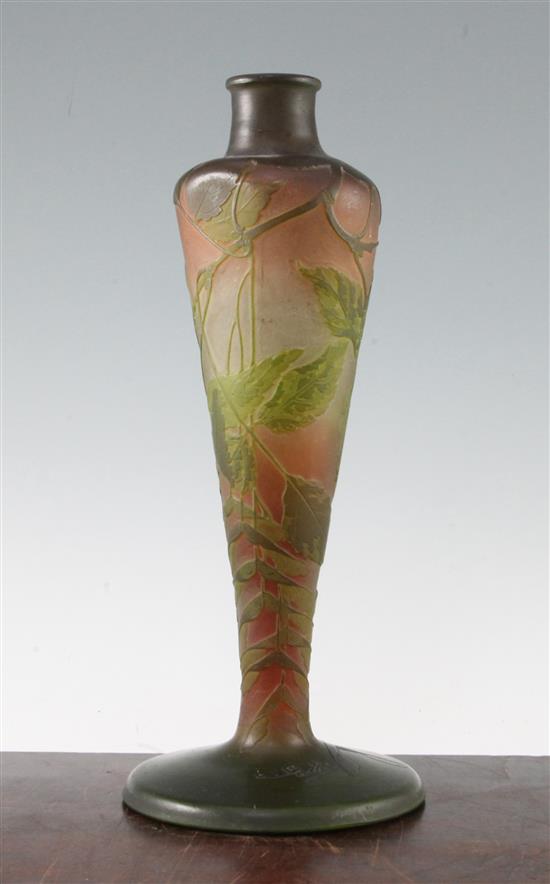 A Gallé cameo glass lamp base, c.1910, 37.5cm